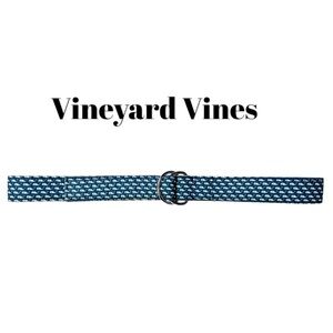 Vineyard Vines by Shep & lan Blue Whale Silver D Ring Cotton Belt Size S